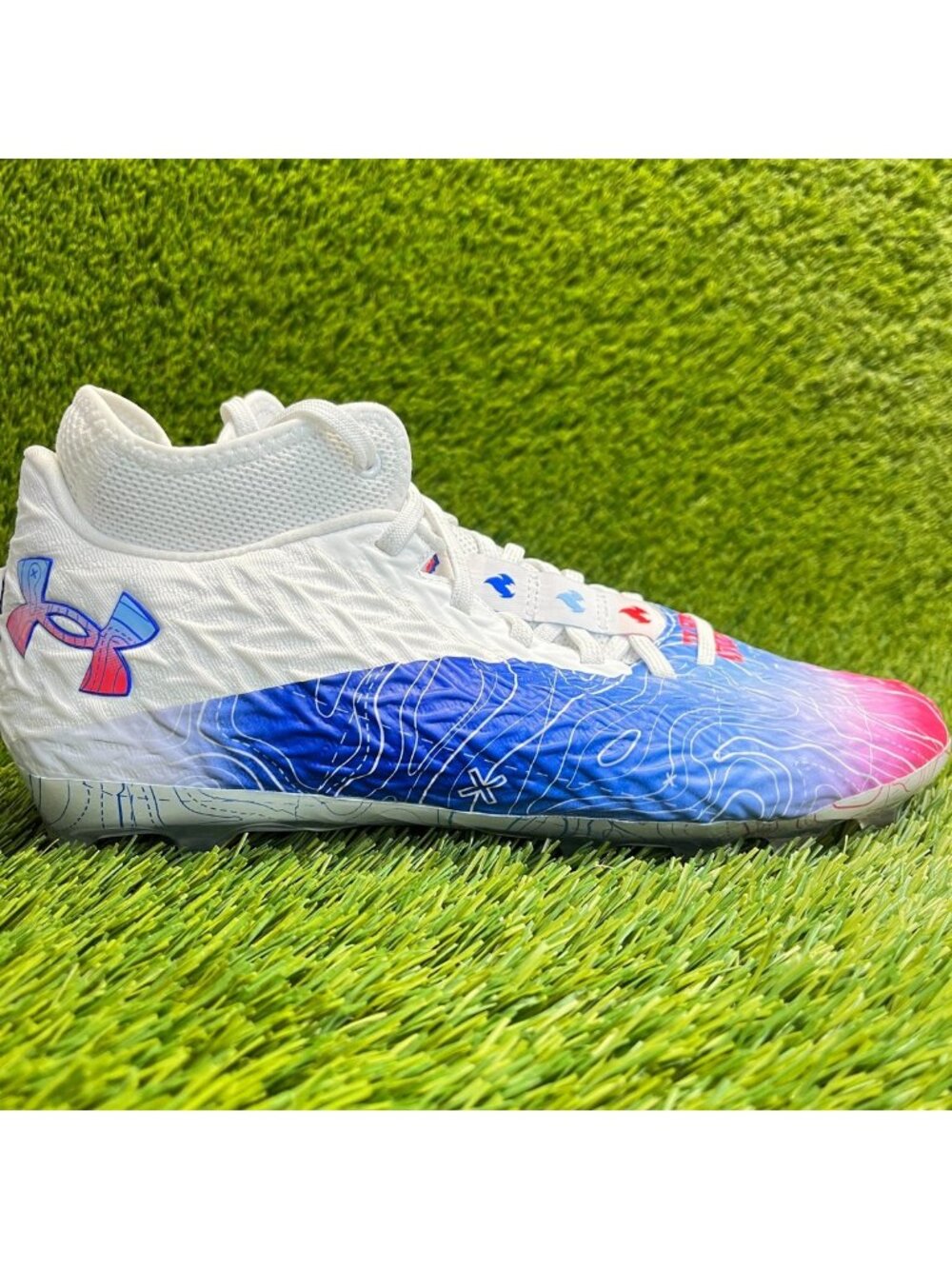 Under Armour Spotlight Clone 4 MC TX Mens Size 9 Blue White Pink Football Cleats